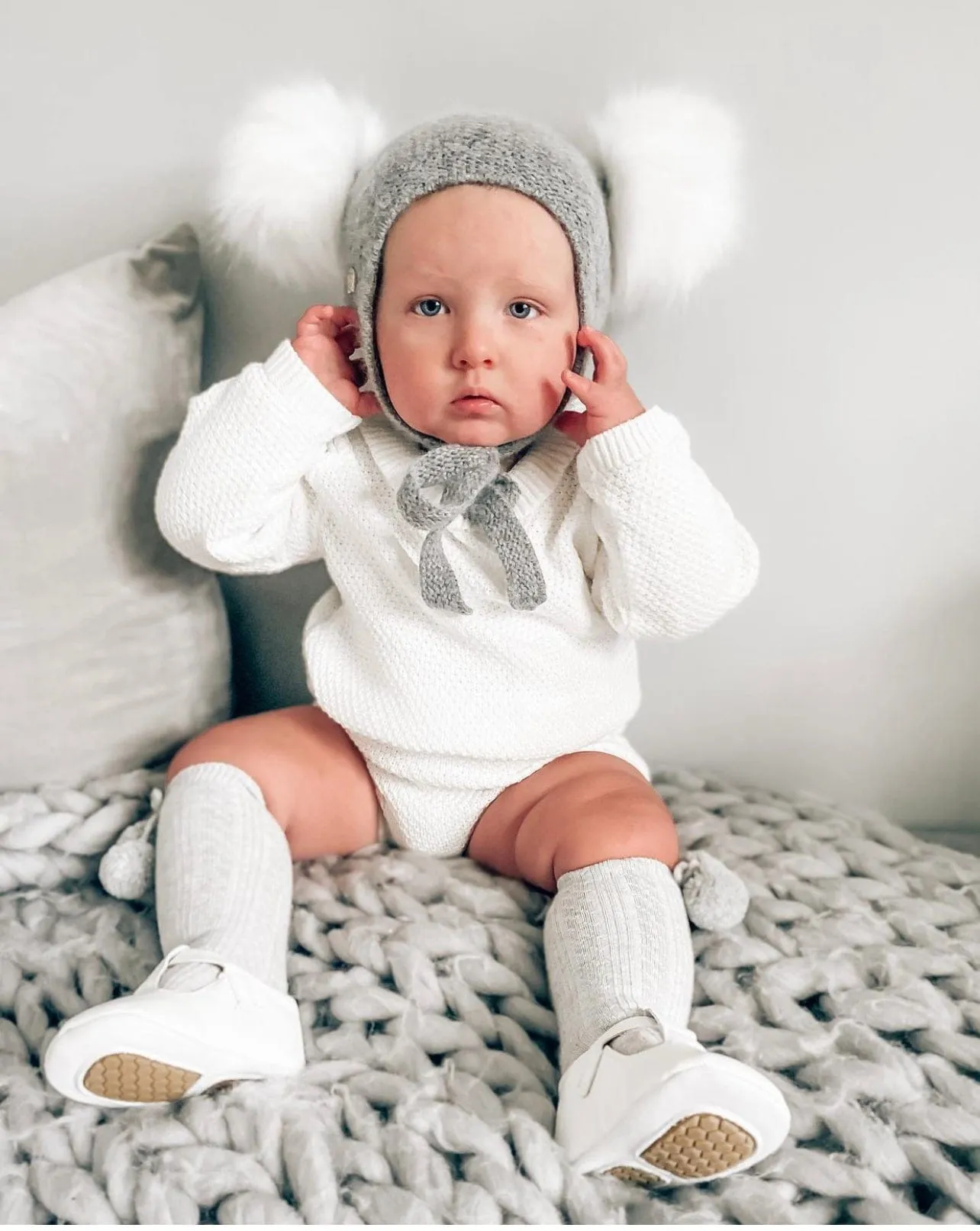 Honeycomb Grey Faux Fur Bonnet