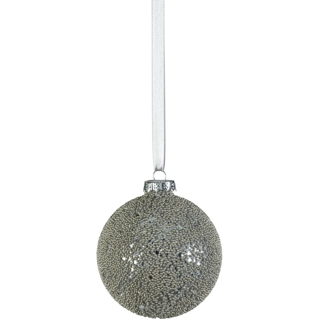 Hoshi Silver Beaded Glass Ball Ornaments, Set of 6