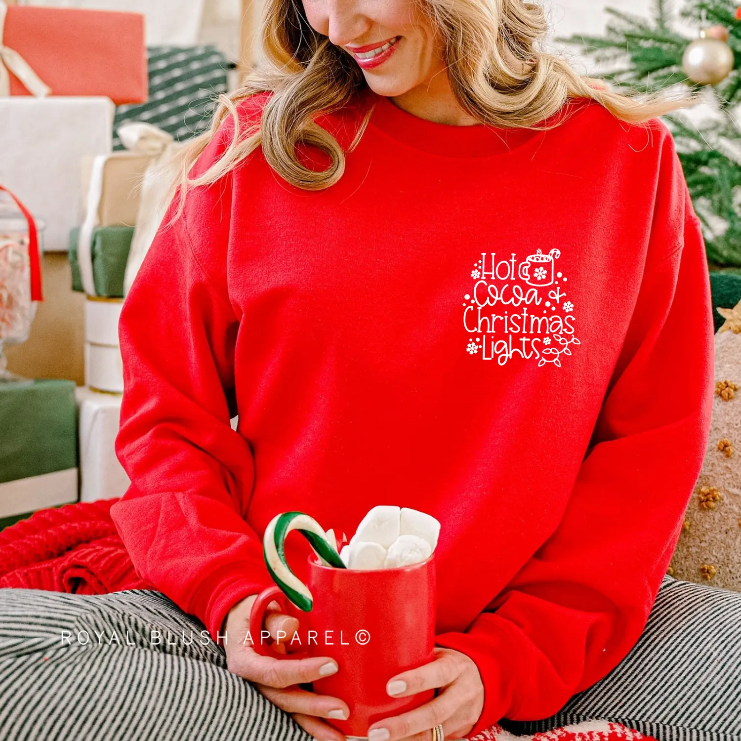 Hot Cocoa   Christmas Lights Sweatshirt