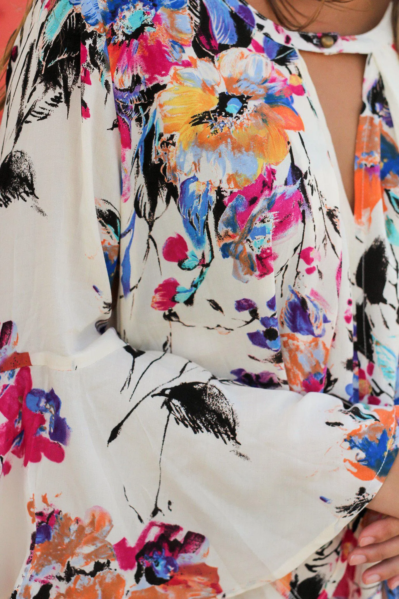 Ivory Floral Tunic with Bell Sleeves