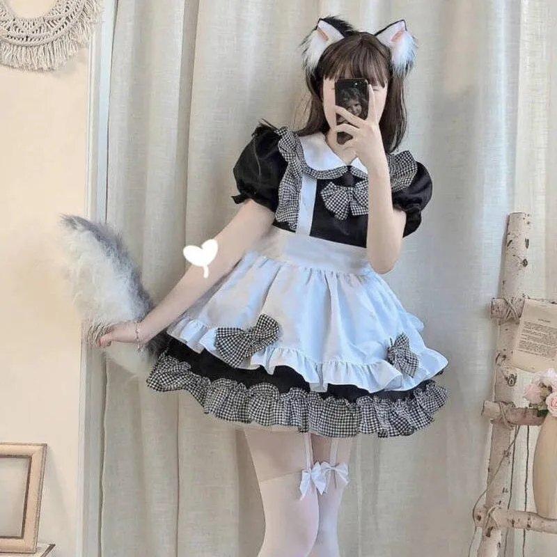 Japanese Plaid Lolita Maid Dress