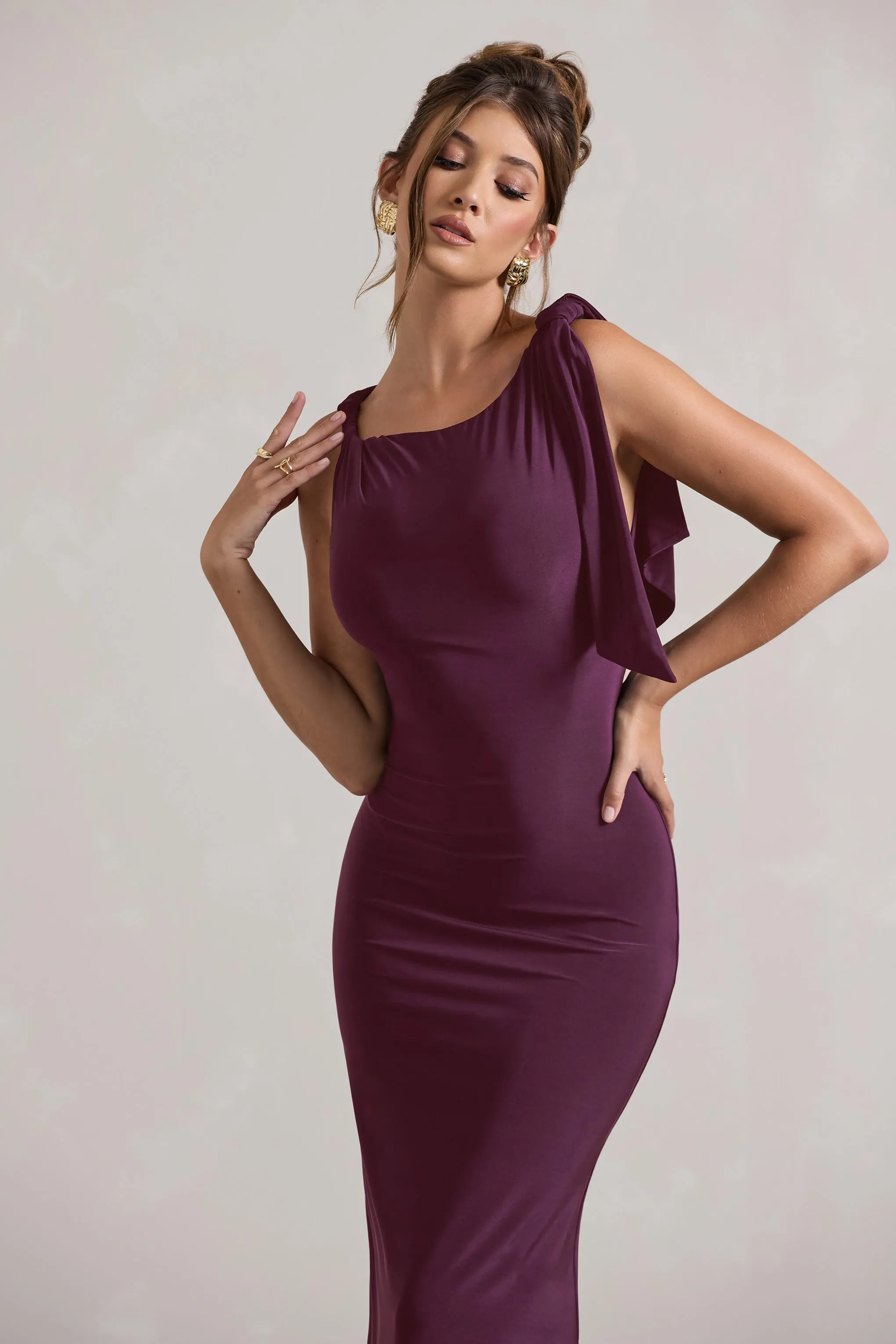 Kacey | Plum Twisted Knot Maxi Dress