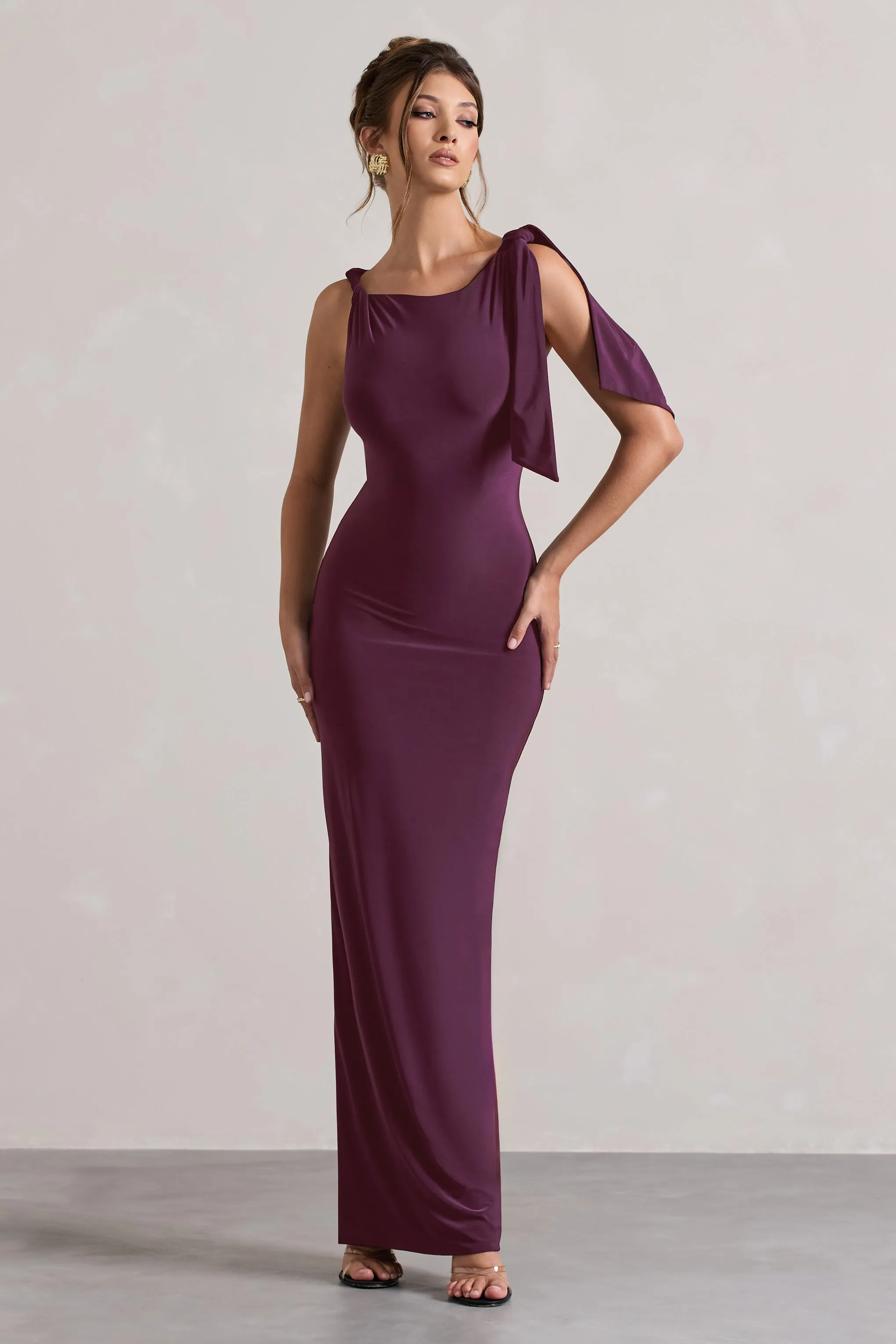 Kacey | Plum Twisted Knot Maxi Dress