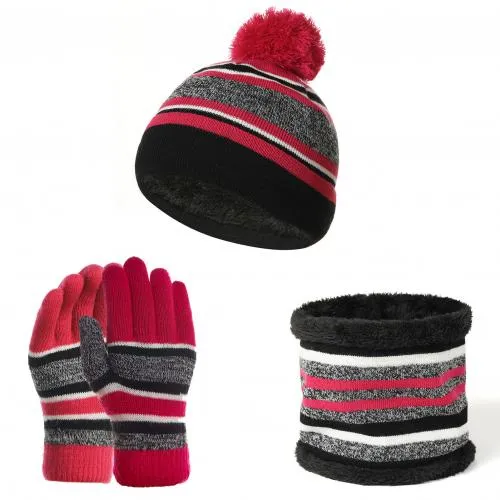 Kids Winter Hats Scarves Gloves Kit Cotton Woolen Yarn Knitted Pompom Hat Warm Beanie Scarves Glove Cotton Three-piece Warm Set