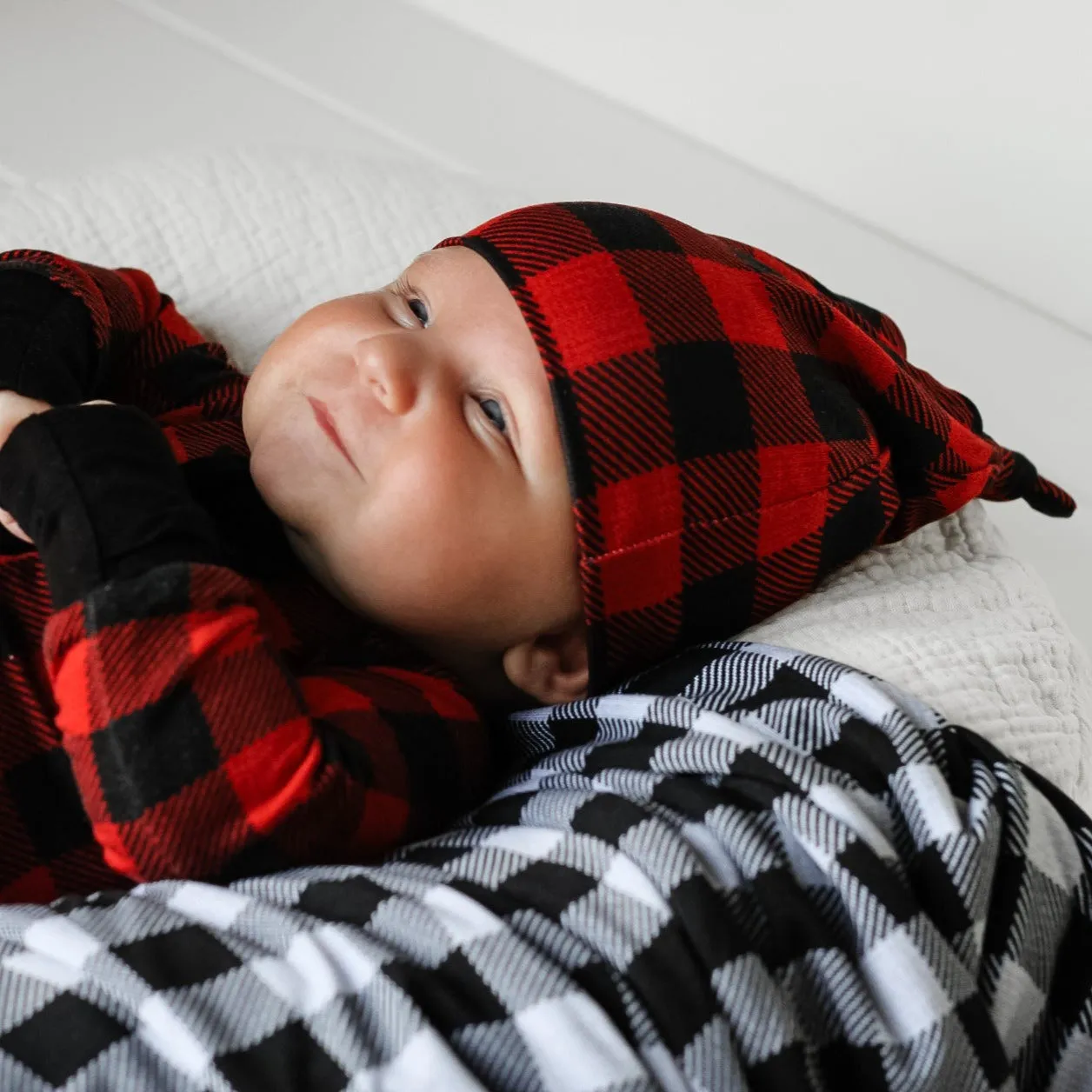 KNOT BEANIE- Red Buffalo Plaid