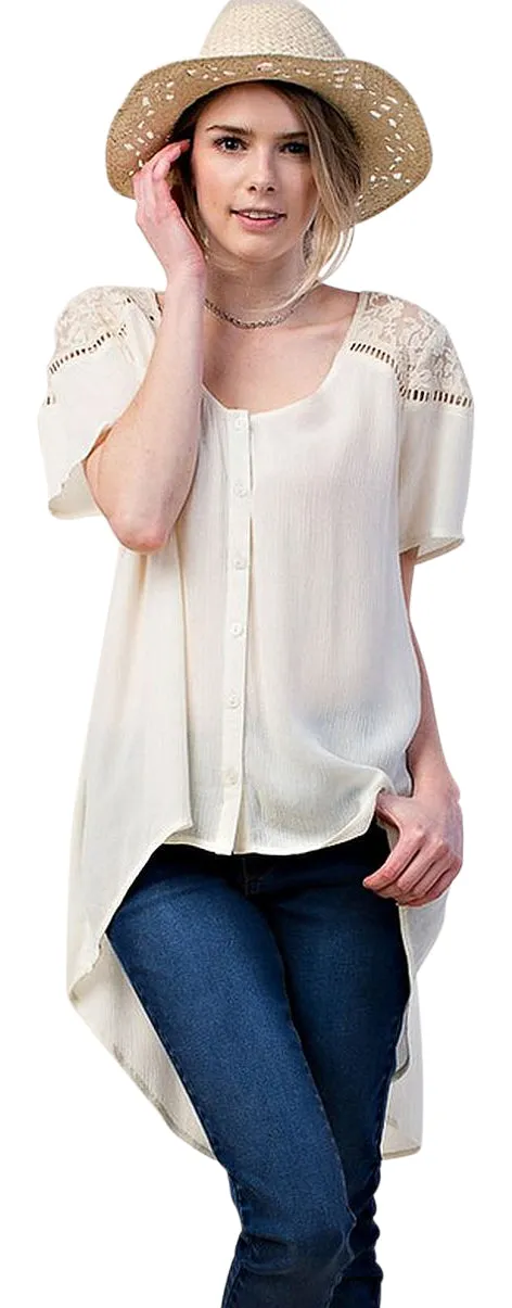 Lace Shoulder Blouse, Ivory