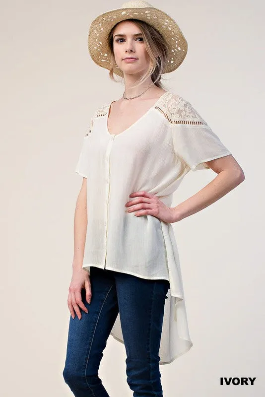 Lace Shoulder Blouse, Ivory