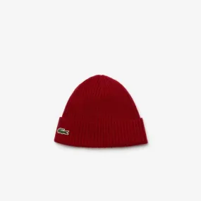 LACOSTE CORE RIBBED BEANIE - Red