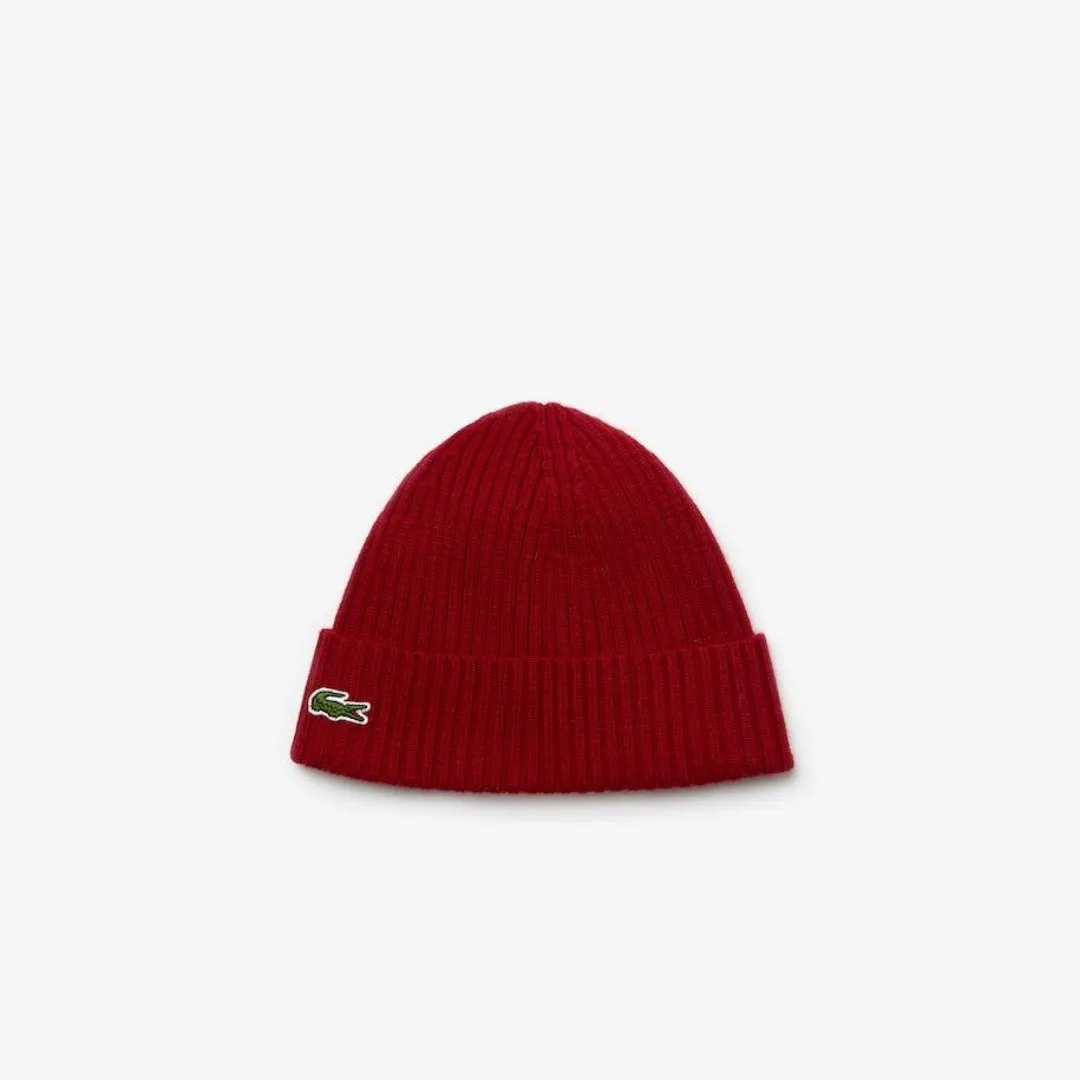 LACOSTE CORE RIBBED BEANIE - Red