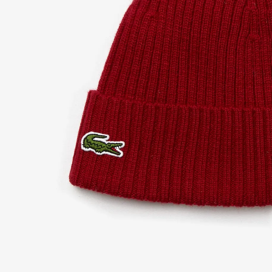 LACOSTE CORE RIBBED BEANIE - Red