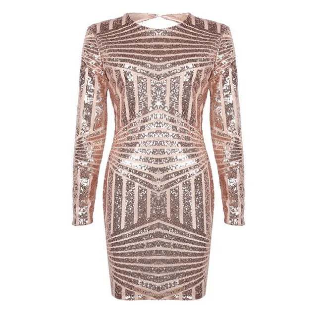 Ladies open back gold sequins bodycon dress