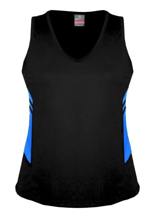 Ladies Tasman Singlet Black/Cyan