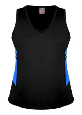 Ladies Tasman Singlet Black/Cyan