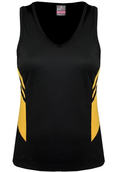 Ladies Tasman Singlet Black/Gold