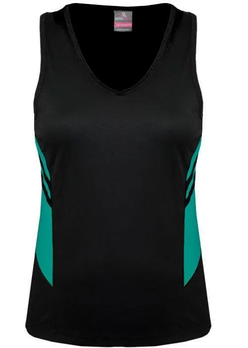 Ladies Tasman Singlet Black/Teal