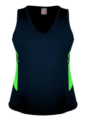 Ladies Tasman Singlet Navy/Neon Green