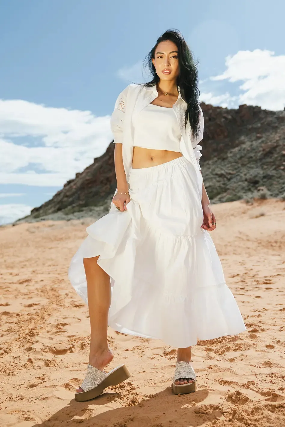 Layana Tiered Skirt in White