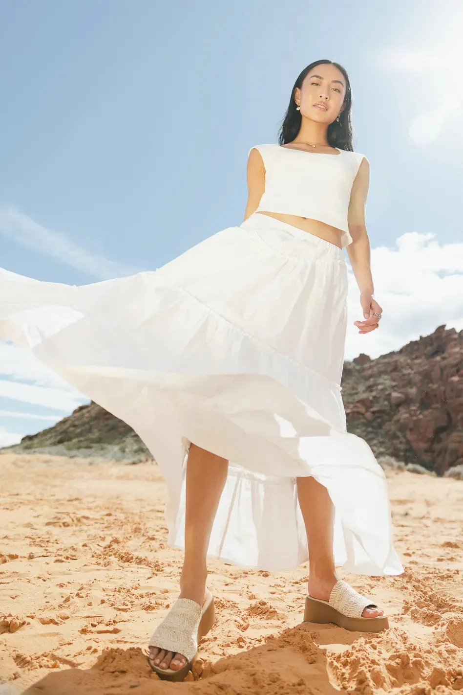 Layana Tiered Skirt in White