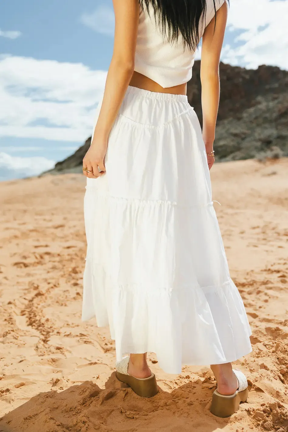 Layana Tiered Skirt in White