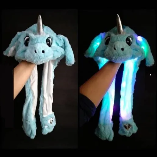 LED Movable-Ear Blue Unicorn Hat