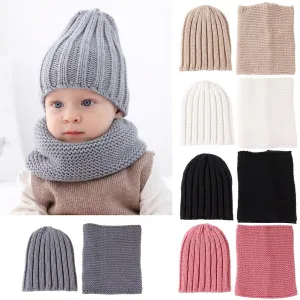 Lovely Cute Soft Baby Kids  Boy Girl Yarn Knitted  Winter  Warm  Beanie  Cap Hat Scarf Spring Warm Neck Collar Kids Beanies Sets