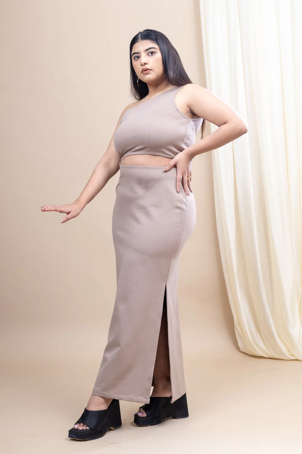 Lunelight one shoulder bodycon dress with slit