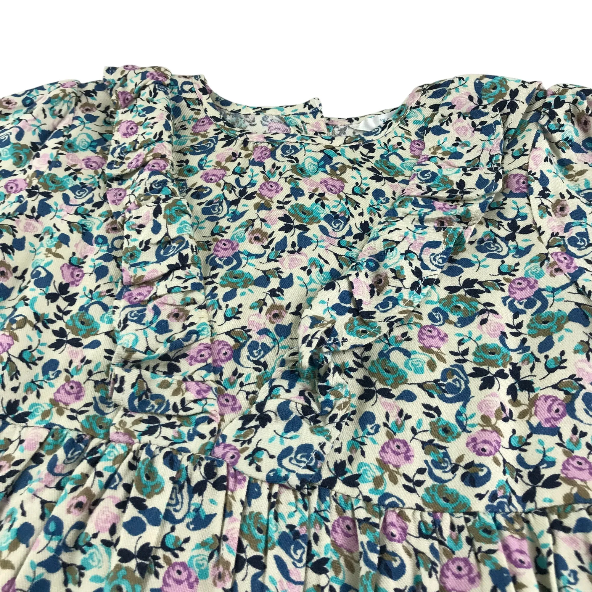 M&Co Kids dress 5-6 years floral blue and pink roses