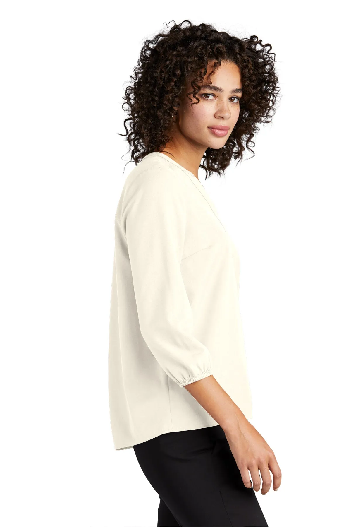 Marissa 3/4 Sleeve Split Neck Blouse - Ivory Chiffon (Ships in 1-2 Weeks)