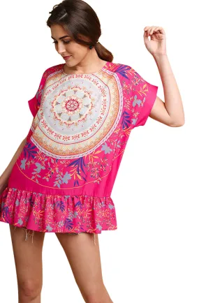 Medallion & Floral Top, Fuchsia