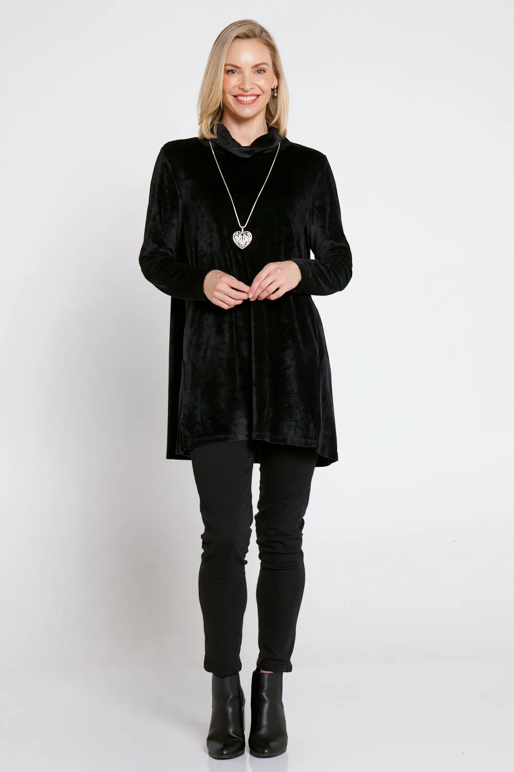 Melanie Velour Tunic - Black