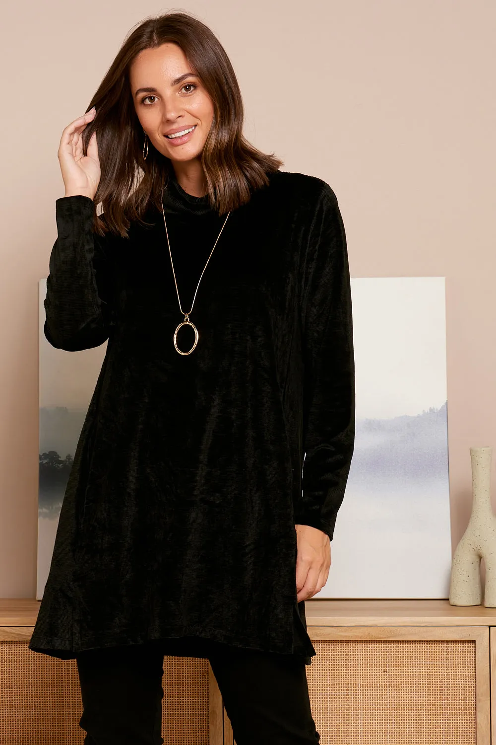 Melanie Velour Tunic - Black