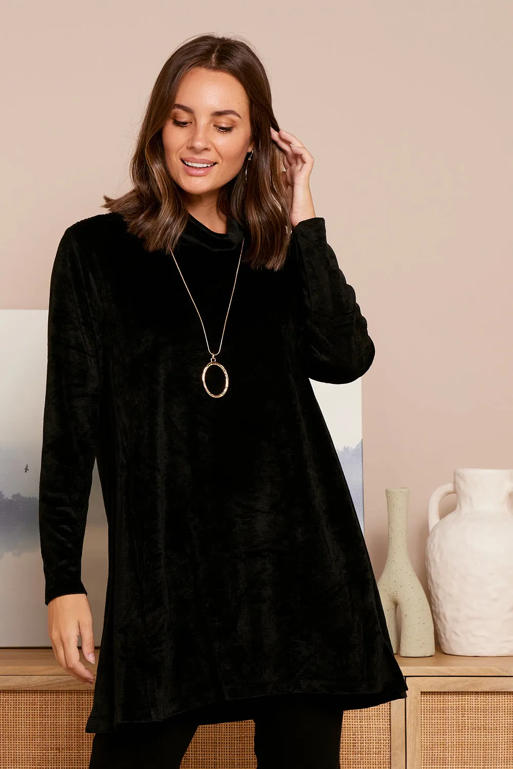 Melanie Velour Tunic - Black