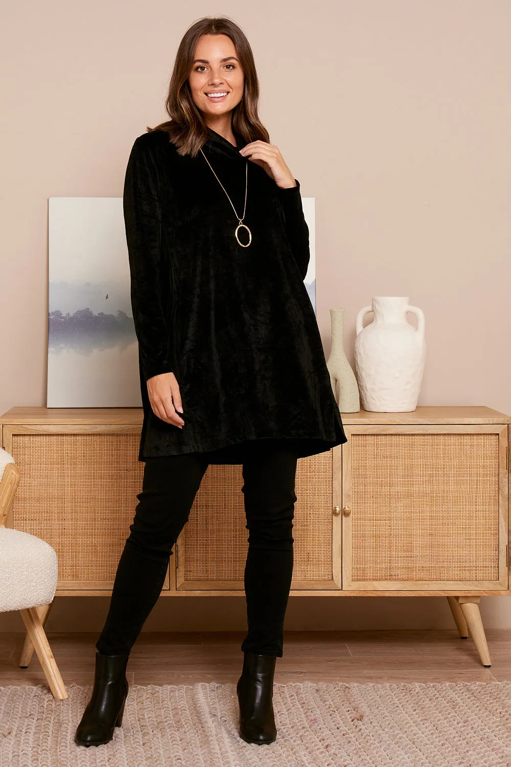 Melanie Velour Tunic - Black