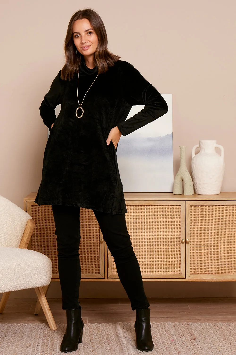 Melanie Velour Tunic - Black