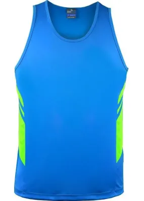 Mens Tasman Singlet Cyan/Neon Green