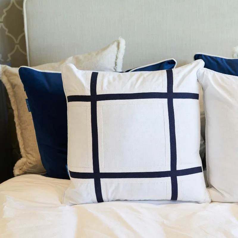 Mirage Haven Cape Crisscross Dark Blue and White 50x50cm Cushion Cover