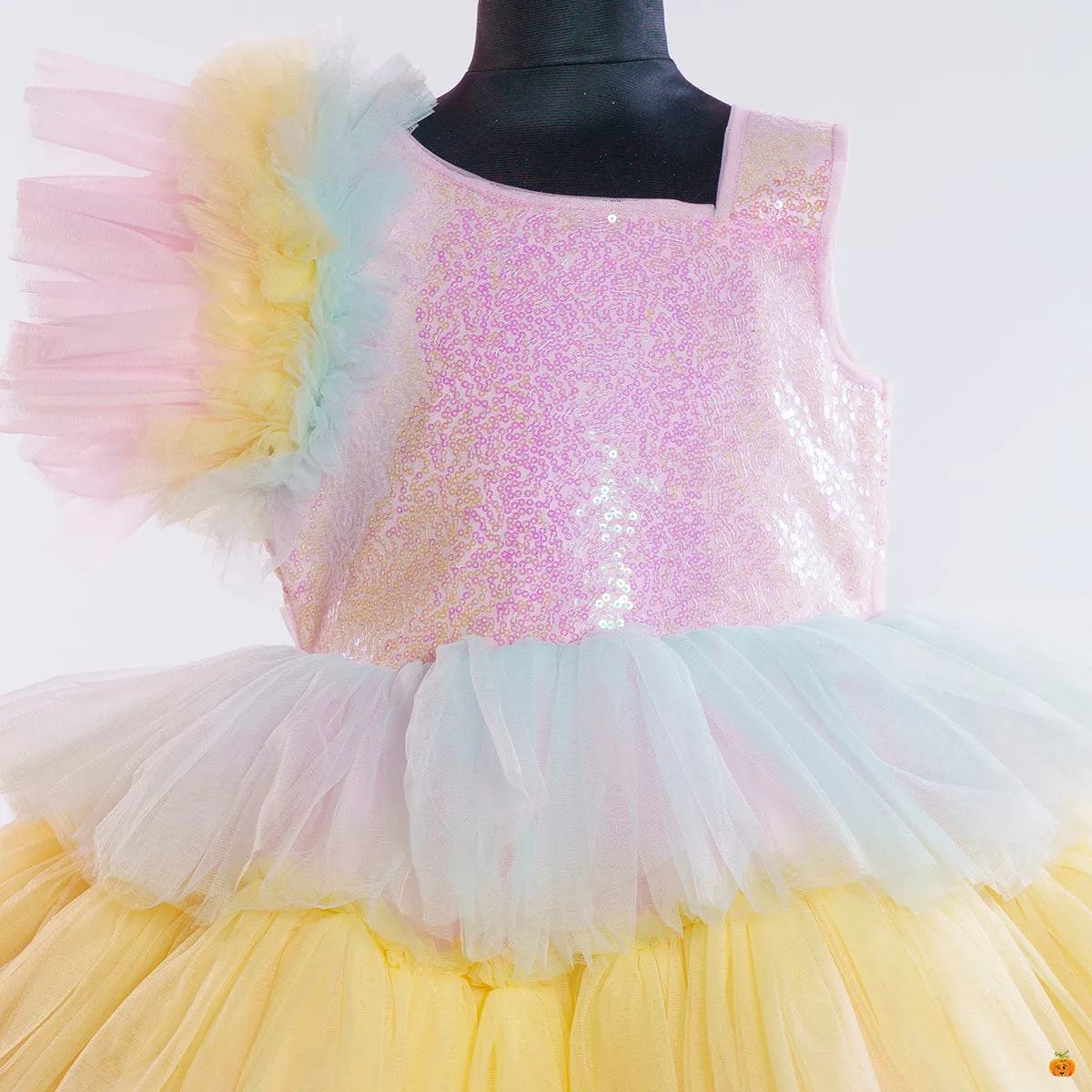 Multi High Low Sequin Layered Girls Gown