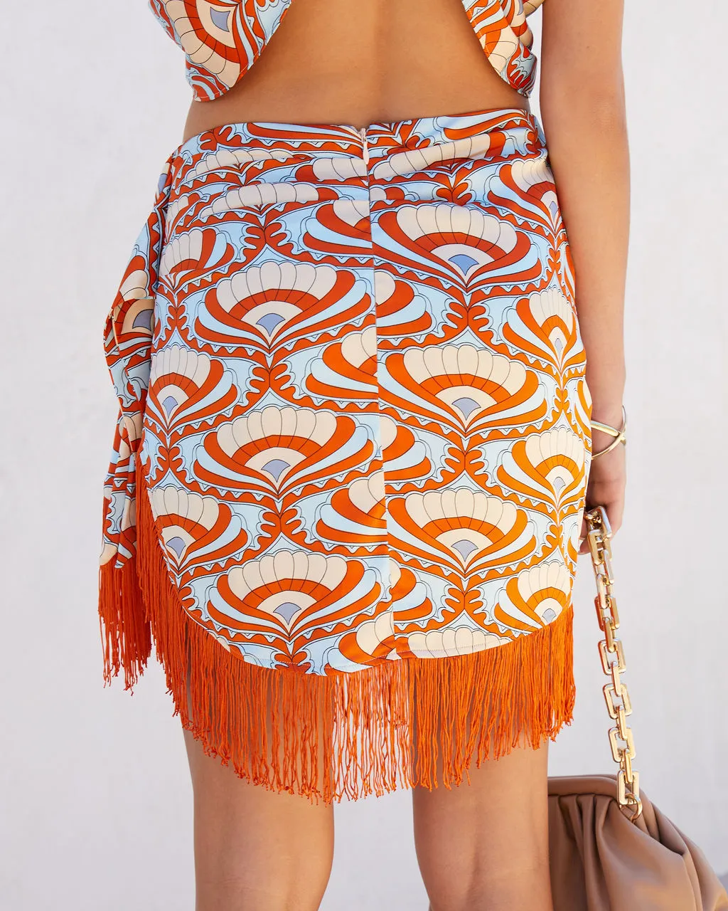 Nile Satin Printed Fringe Hem Mini Skirt