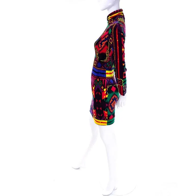 NWT 1990s Gianni Versace Vintage Dress in Bold Abstract Pattern Velvet Size 2