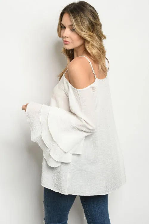 Off White Cold Shoulder Bell Sleeve Top