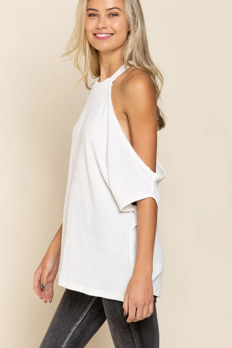 One Shoulder Ribbed Top, Ivory