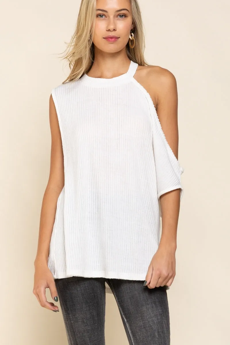 One Shoulder Ribbed Top, Ivory