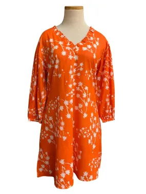 Orange Petite Floral Ruffle Neck Top