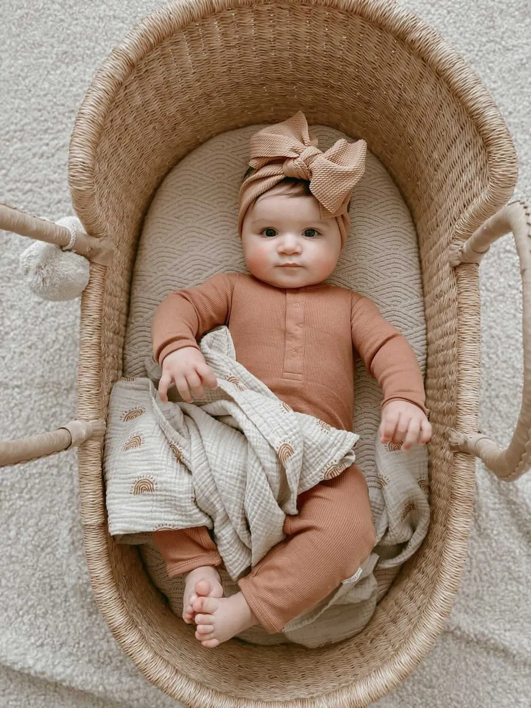 Organic Cotton Rib Romper in Ginger Brown