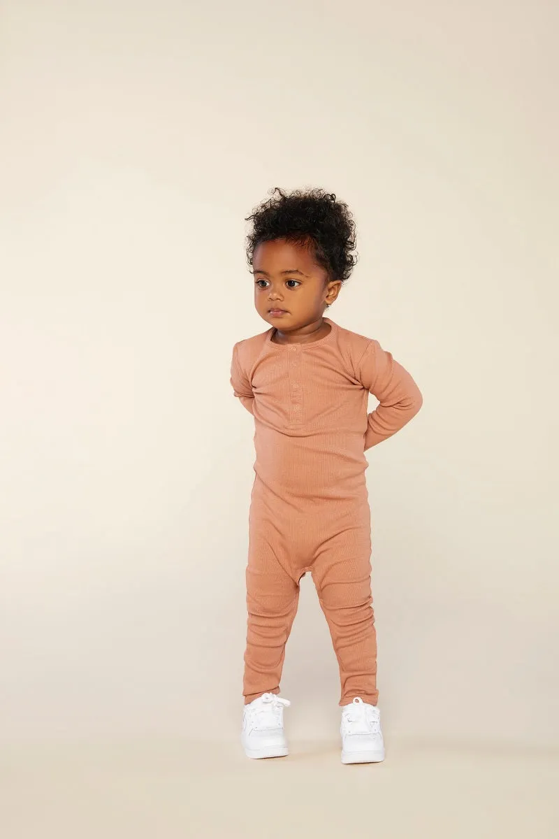 Organic Cotton Rib Romper in Ginger Brown