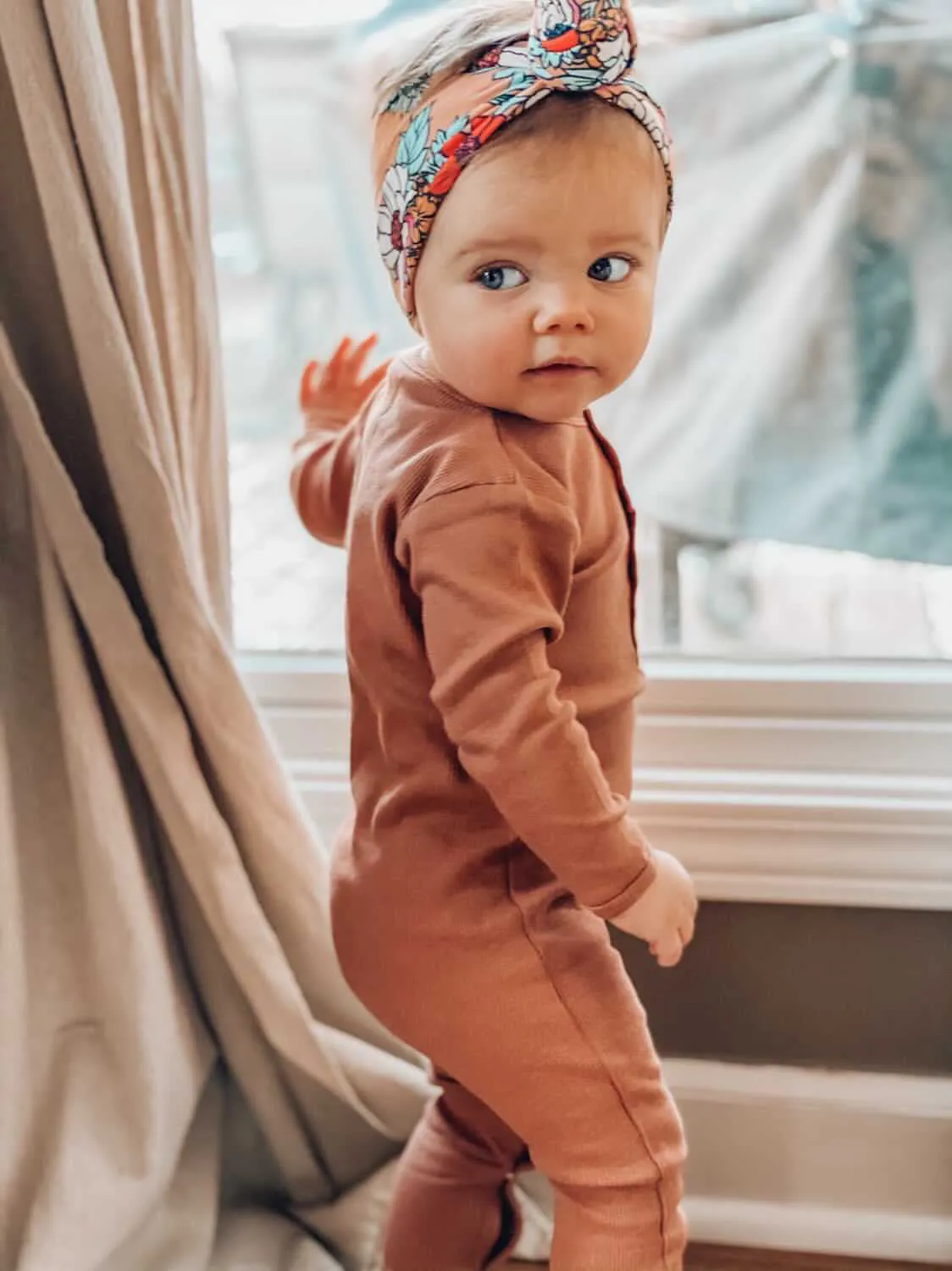 Organic Cotton Rib Romper in Ginger Brown