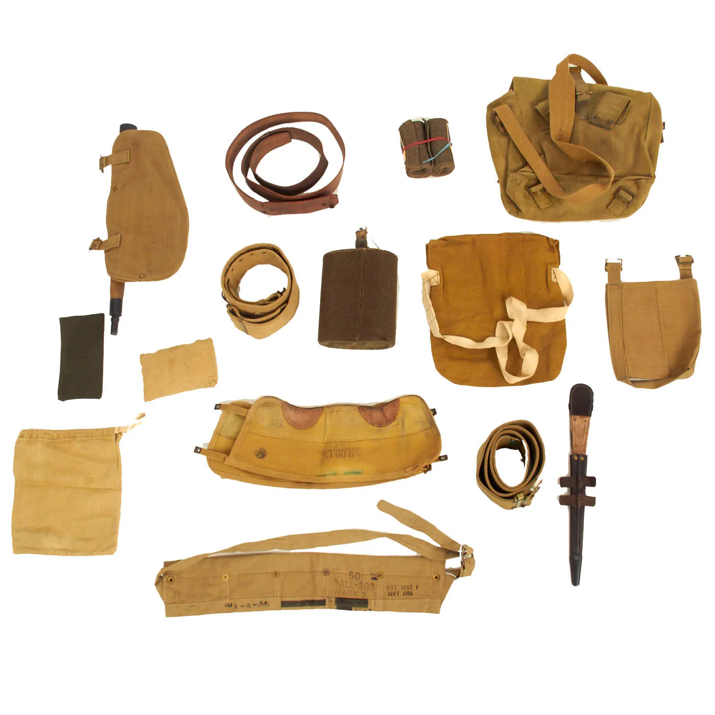 Original and Reproduction WWII British & Commonwealth Army Issue P37 Field Gear Lot - 23 Items