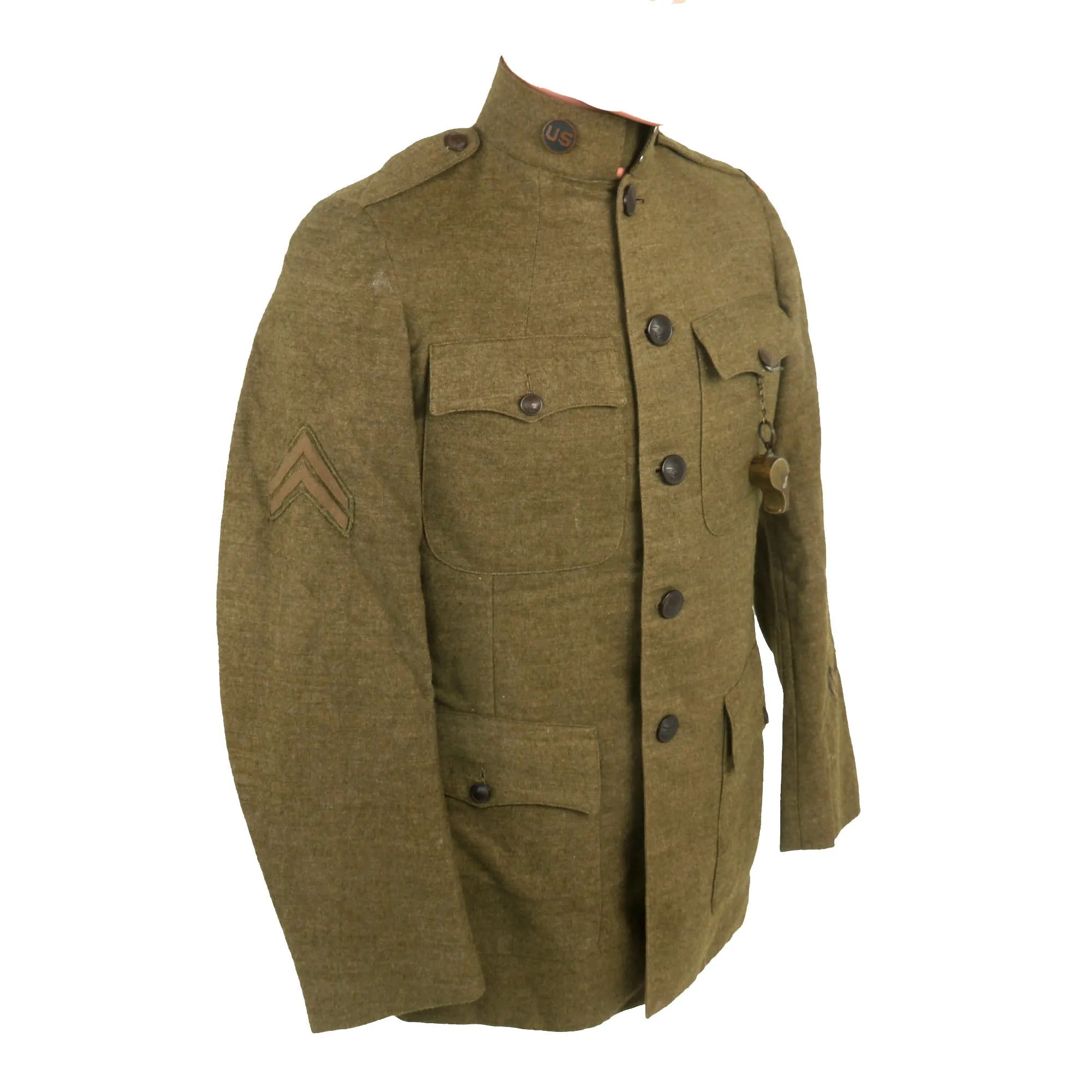 Original U.S. WWI 82nd All American Division Private Purchase Uniform Jacket & Breeches with Trench Whistle & Puttees