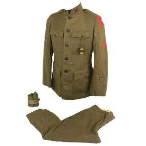 Original U.S. WWI 82nd All American Division Private Purchase Uniform Jacket & Breeches with Trench Whistle & Puttees