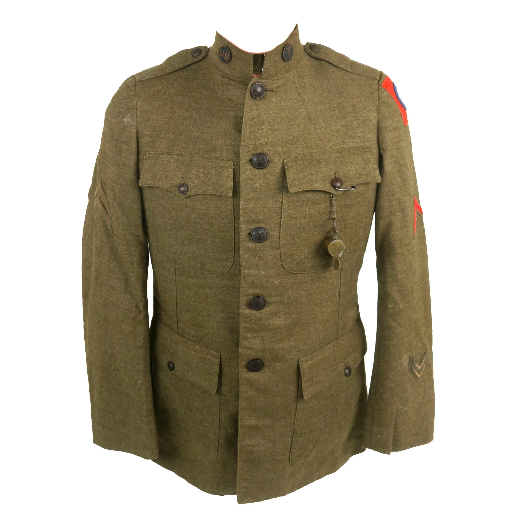 Original U.S. WWI 82nd All American Division Private Purchase Uniform Jacket & Breeches with Trench Whistle & Puttees